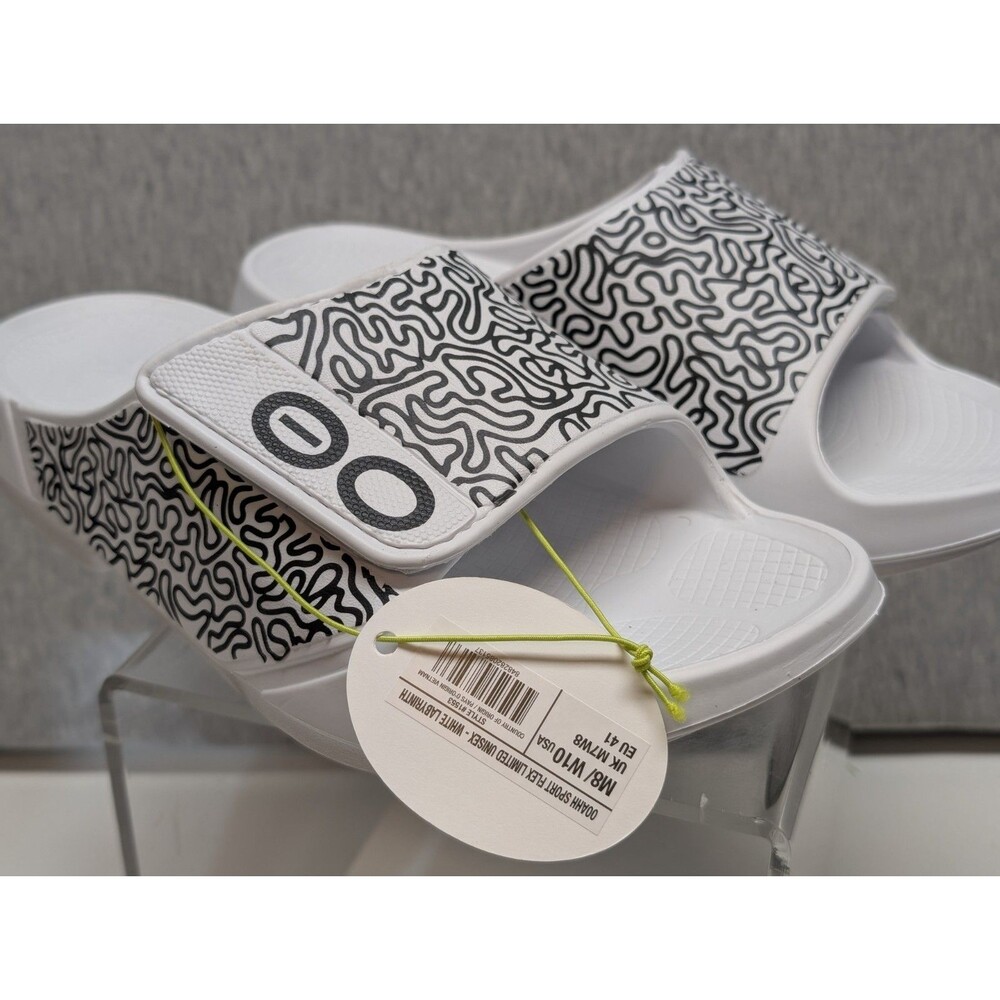 Oofos Ooahh Sport Flex Limited Edition White Labyrinth Recovery Slides M8 W10